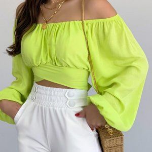 Solid color large placket umbilical cord lantern sleeve shirt